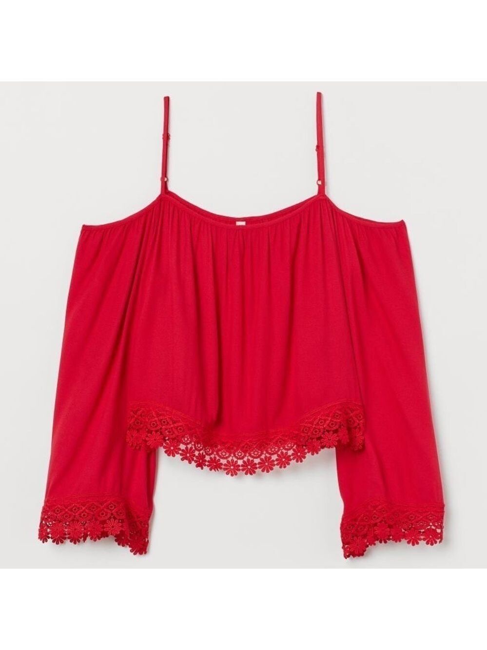 H&M Red Viscose Off-the-Shoulder Peasant Blouse Large